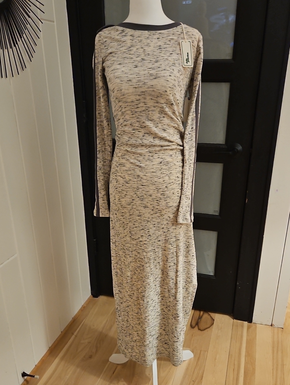 Anthropologie - Daily Practice Long Sleeve Heathered Cream Open Back Maxi Dress